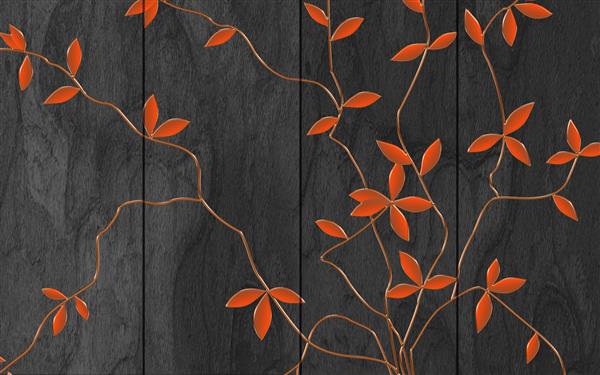 تصویر سه بعدی گیاه باریک نارنجی روشن در زمینه چوبی تیره