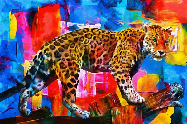 نقاشی رنگ روغن مدرن پلنگ مجموعه هنرمند از نقاشی حیوانات برای دکوراسیون و داخلی هنر بوم انتزاعی