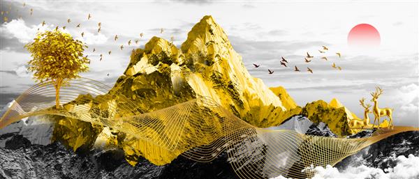 تصاویر سه بعدی مصور از کوه گوزن پرندگان