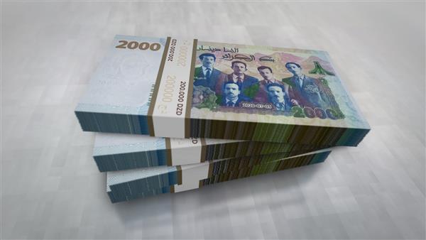 تصویر سه بعدی بسته پول دینار الجزایر پشته های دسته اسکناس DZD مفهوم مالی پول نقد بحران اقتصادی موفقیت تجاری رکود بانک مالیات و بدهی