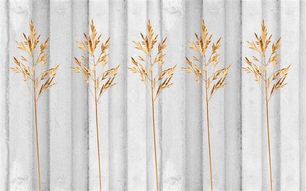 تصویر سه بعدی شاخه های گیاه مصنوعی در پس زمینه دیوار گرانج خاکستری
