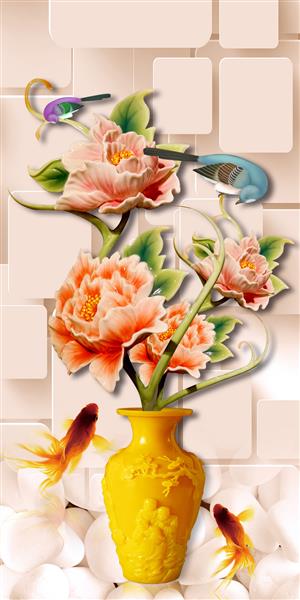 تصویر سه بعدی تصویر گلدان گل