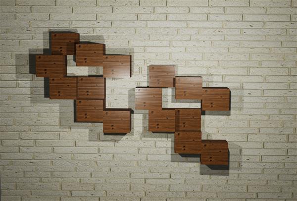 کاغذ دیواری سه بعدی دیواری مکعب های چوبی و آجر دیواری برای دکور دیوار