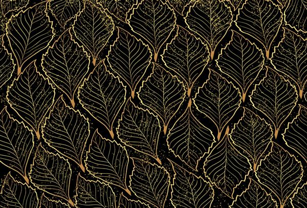 کاغذ دیواری سه بعدی سیاه برگ ها و نقطه های طلایی پس زمینه برگ چینی
