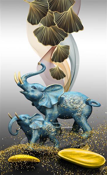 تصویر سه بعدی از دو فیل