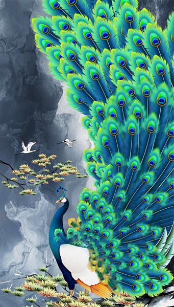 تصاویر سه بعدی از طاووس و گل