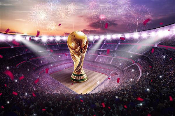 جشن قهرمانی جام جهانی 2022 فیفا با استادیوم تصویر رندر سه بعدی
