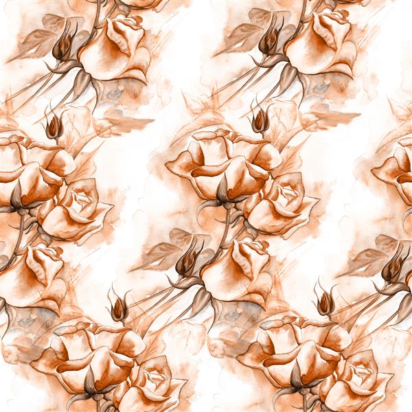 الگوی شکوفه گل آبرنگ نقاشی با دست بدون درز وینتیج گل کلاسیک قدیمی بدون درز در زمینه سفید مناسب برای طرح های مختلف پارچه دعوت نامه و اسکرپ بوک