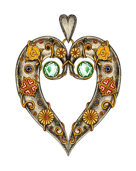 آویز قلب طرح جواهرات طراحی و نقاشی با دست روی کاغذ
