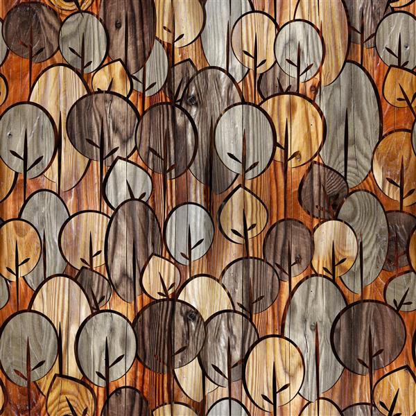 درختان تزئینی انتزاعی - الگوی پانل دیوار داخلی - سبک روستیک - کاغذ بسته بندی - پس زمینه بدون درز - بافت چوبی