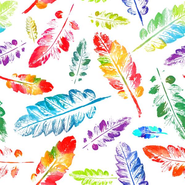 پس زمینه برگ های پاییزی دیوونه و زیبا الگوی آبرنگ از برگ بر روی سفید نقاشی دست ساز چاپ پس زمینه بافت بدون درز زیبا