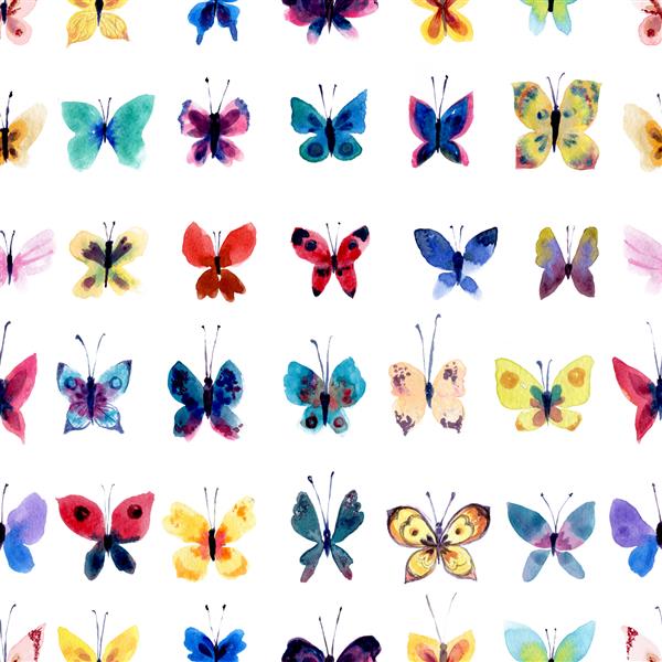 الگوی آبرنگ با پروانه های زیبا بافت پس زمینه بدون درز