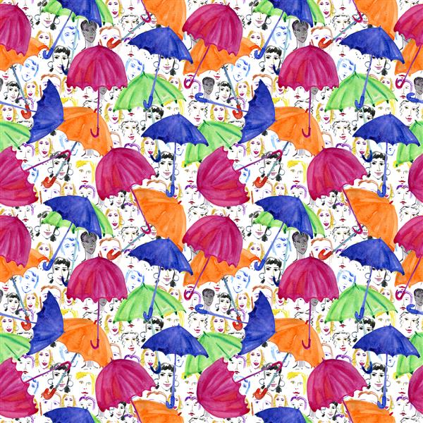 تصویر آبرنگ چترهای رنگارنگ پس زمینه بدون درز