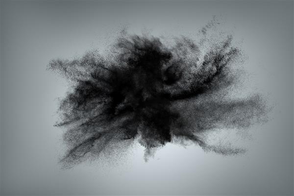 طراحی انتزاعی ابر پودر سیاه در برابر پس زمینه خاکستری