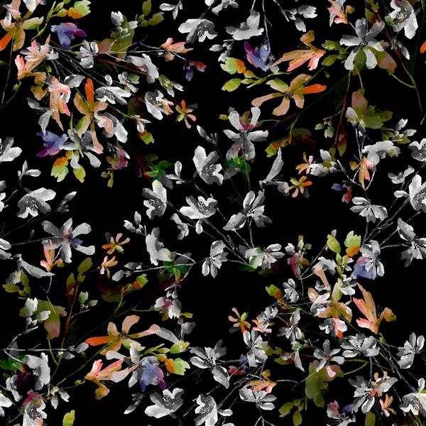تصویر آبرنگ دسته گل بدون درز از گل های وحشی روشن - AU
