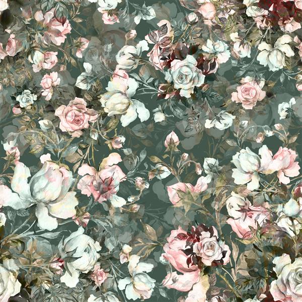 دسته گل گل رز بدون درز آبرنگ A الگوی زیبا برای تزئین و طراحی چاپ مد روز الگوی نفیس طرح های آبرنگ گل پررنگ