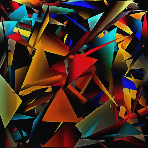 تصویر انتزاعی رنگارنگ فانتزی فراکتال رنگارنگ مثلث آشفته رنگ پس‌زمینه هندسی روی کاغذ بافت‌دار