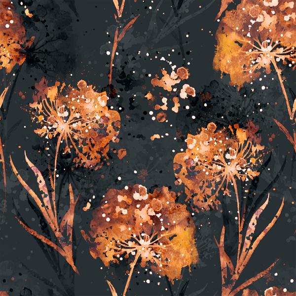 الگوی بدون درز گل های خشک را نشان می دهد آبرنگ انتزاعی و تصویر دیجیتالی کشیده شده با دست آثار هنری ترکیبی برای منسوجات پارچه‌ها سوغاتی‌ها بسته‌بندی و کارت‌های تبریک