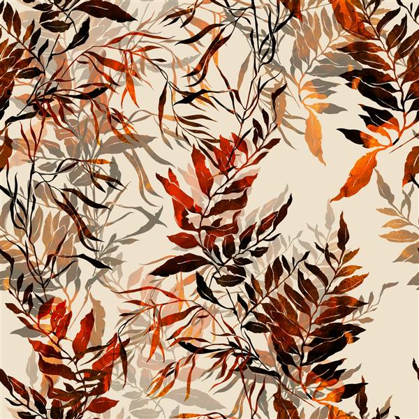 الگوی بدون درز گیاهان را نشان می دهد آبرنگ انتزاعی و تصویر دیجیتالی کشیده شده با دست آثار هنری ترکیبی برای پارچه پارچه سوغاتی بسته بندی و کارت تبریک