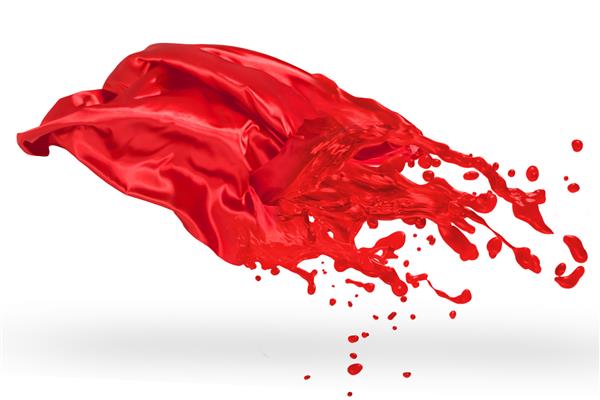 منسوجات قرمز ذوب شده تا رنگ مایع جدا شده در زمینه سفید