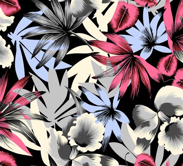 گل های استوایی برای پارچه کاغذ دیواری پرکننده های الگو روکش روکش چاپ بسته بندی هدیه اسکرپ بوک دکوپاژ