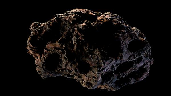 پرواز سیارک ها در کمربند فضایی از سیارک های بزرگ فلزی صخره ها و زباله ها در حال پرواز در پس زمینه کیهانی فضا رندر سه بعدی