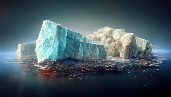 جزیره ای با کوه های یخی و خون در آب سرد دریا