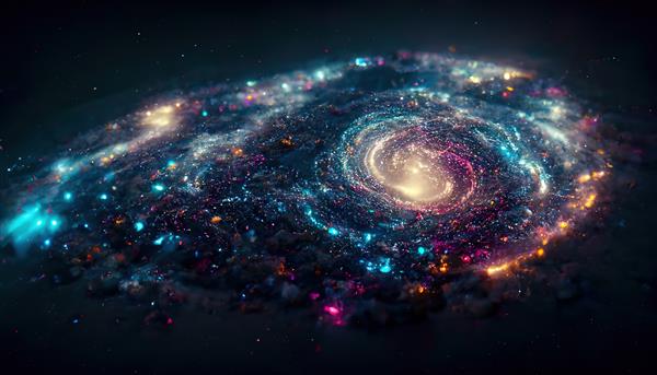 کهکشان مارپیچی فانتزی با ستاره های درخشان در فضا