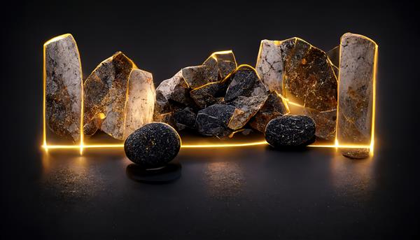 تصویر شطرنجی سنگ‌ها روی پس‌زمینه سیاه منابع طبیعی سنگ‌های دریایی سنگ‌های کوهی سنگ‌ریزه‌ای به شکل پس‌زمینه ماکت مینیمالیستی برای نمایش سکو یا رندر سه‌بعدی ویترین