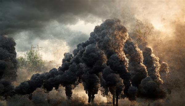تصویر شطرنجی از درختان آتش‌سوزی جنگل پوشانده شده در دود سیاه بلای طبیعی آسمان در تابستان پوشیده از ابرها و دود سخت برای تنفس مفهوم طبیعت آثار هنری سه بعدی پس‌زمینه شطرنجی