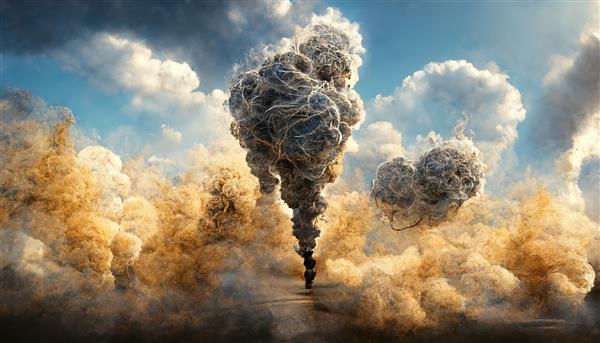 یک قارچ سیاه پس از انفجار در آسمان ابری بلند شد