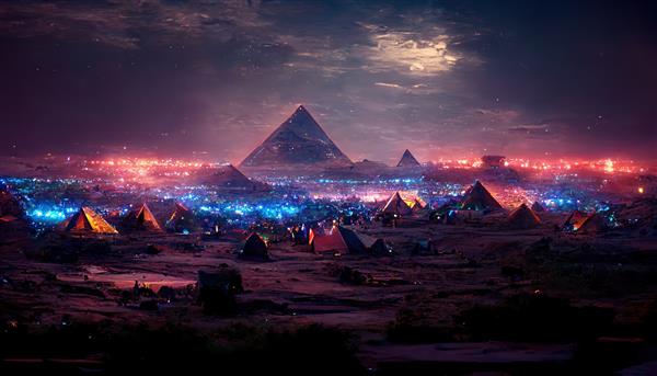 اردوگاه چادری در پای تصویر سه بعدی هرم مصر قرار داشت