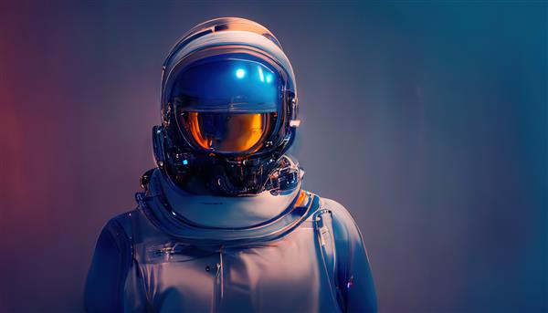 تصویر شطرنجی فضانورد به سبک سایبرپانک کلاه ایمنی از آینده افراد رباتیک لباس فضایی نئونی نورهای شمالی در پس زمینه فضانورد پس از رندر سه بعدی مفهومی مدرن