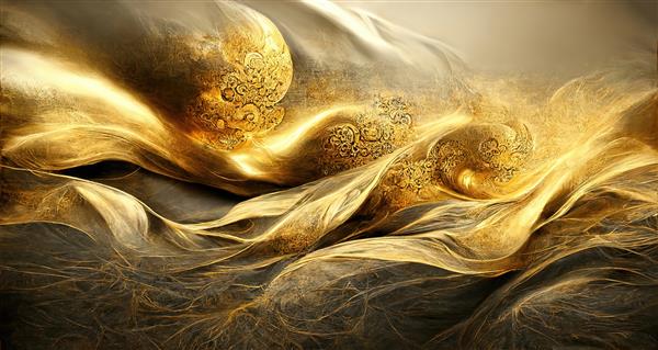 پس زمینه مواج طلایی در نقاشی شرقی چینی و ژاپنی به سبک وینتیج شرقی با طرح الگوی بافت طلایی برای تصویر زمینه پوستر یا آگهی سه بعدی