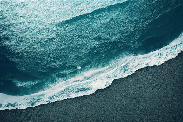 تصویر شطرنجی از ساحل دریا موجی که ساحل شنی را شسته است نسیم اقیانوس دریا تالاب فوم دریا طوفان آرام طوفان آبی آینه آب شفاف زیبایی طبیعت مفهوم پس زمینه رندر سه بعدی