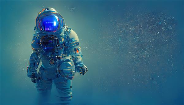 فضانورد با لباس محافظ در برابر آسمان پر ستاره