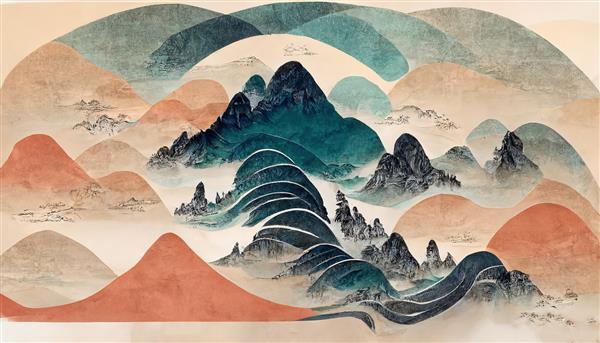 الگوی شرقی آبرنگ به سبک ژاپنی آبرنگ مناسب کوه فوجی