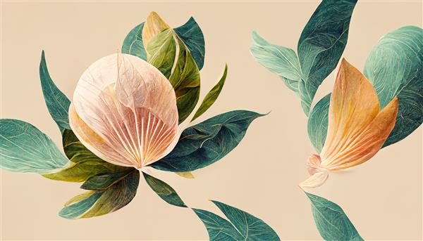 گل‌ها و شاخه‌های ظریف روی پس‌زمینه‌ای روشن دکور گل‌های قدیمی برای تصویر سه‌بعدی گیاه فانتزی کارت پستال