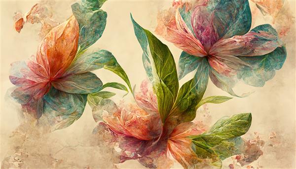 گل‌ها و شاخه‌های بنفش به آرامی روی پس‌زمینه‌ای روشن دکور گل‌های قدیمی برای تصویر سه‌بعدی گیاه فانتزی کارت پستال