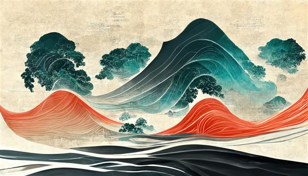 الگوی شرقی آبرنگ به سبک ژاپنی کوه فوجی مناسب است