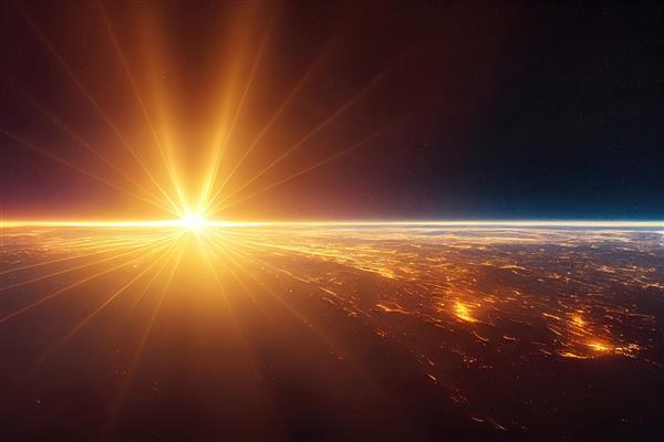 تصویر شطرنجی ستاره درخشان بالای سطح سیاره خورشید آخرالزمان آتش شهاب سنگ دنباله دار موازی جهان علمی تخیلی پس زمینه آثار هنری سه بعدی برای تجارت