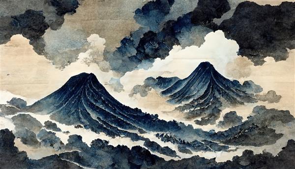 الگوی شرقی آبرنگ به سبک ژاپنی کوه فوجی مناسب است