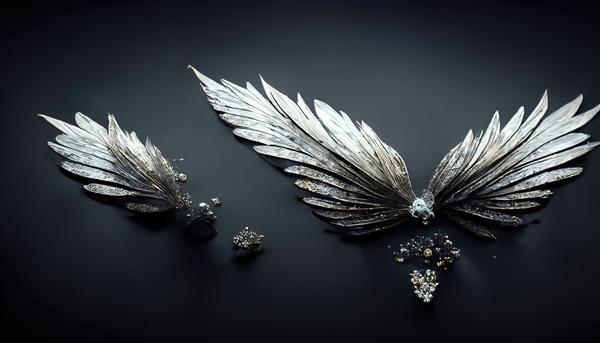 تصویر شطرنجی از بال های پری ساخته شده از پرهای سفید پروانه پرنده موجودات افسانه ای جادویی جواهرات پر زرق و برق رویایی رئالیسم جادویی مفهوم داستانی مفهومی سه بعدی آثار هنری پس زمینه برای تجارت