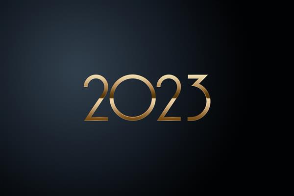 سال نو مبارک اعداد طلایی 2023 در پس زمینه تیره کارت تعطیلات به سبک بنر وب سایت هدر قالب پوستر وب برای پوستر تبلیغاتی تصویر سه بعدی رندر سه بعدی