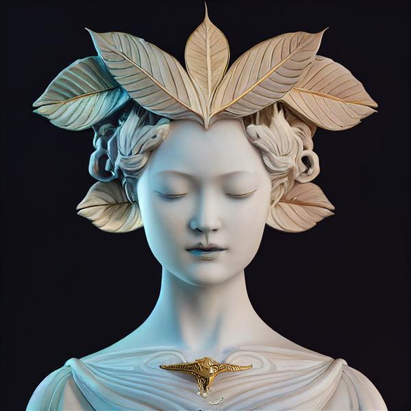 رندر سه بعدی پرتره زن زیبا با گیاهان و گل ها