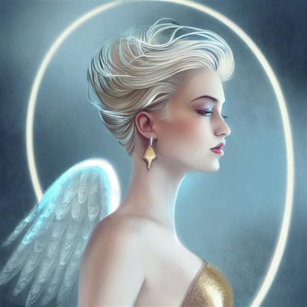 پرتره فرشته زن فانتزی با بال های رندر سه بعدی