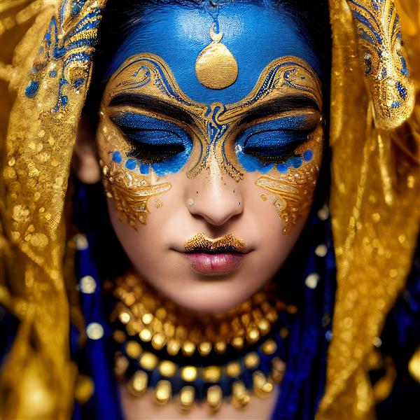 زن هندو با جواهرات و زیور آلات طلایی سنتی رندر سه بعدی