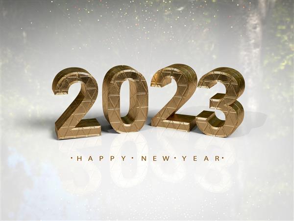 طراحی بنر افکت متن طلایی 3 بعدی سال نو مبارک 2023