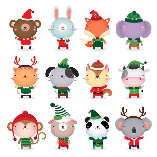 طراحی حیوانات بامزه با لباس های تم کریسمس و زمستان