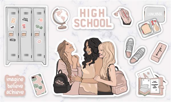 برچسب های مدرن با سه دختر دبیرستانی